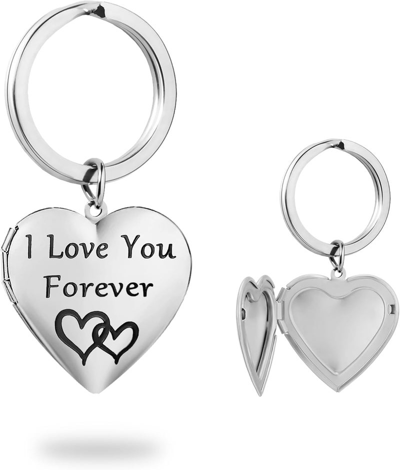 PHOCKSIN Silver Heart Locket Keychains for Women Gold Photo Locket Key chain that Hold Pictures New Years Gifts for Women - Image 1
